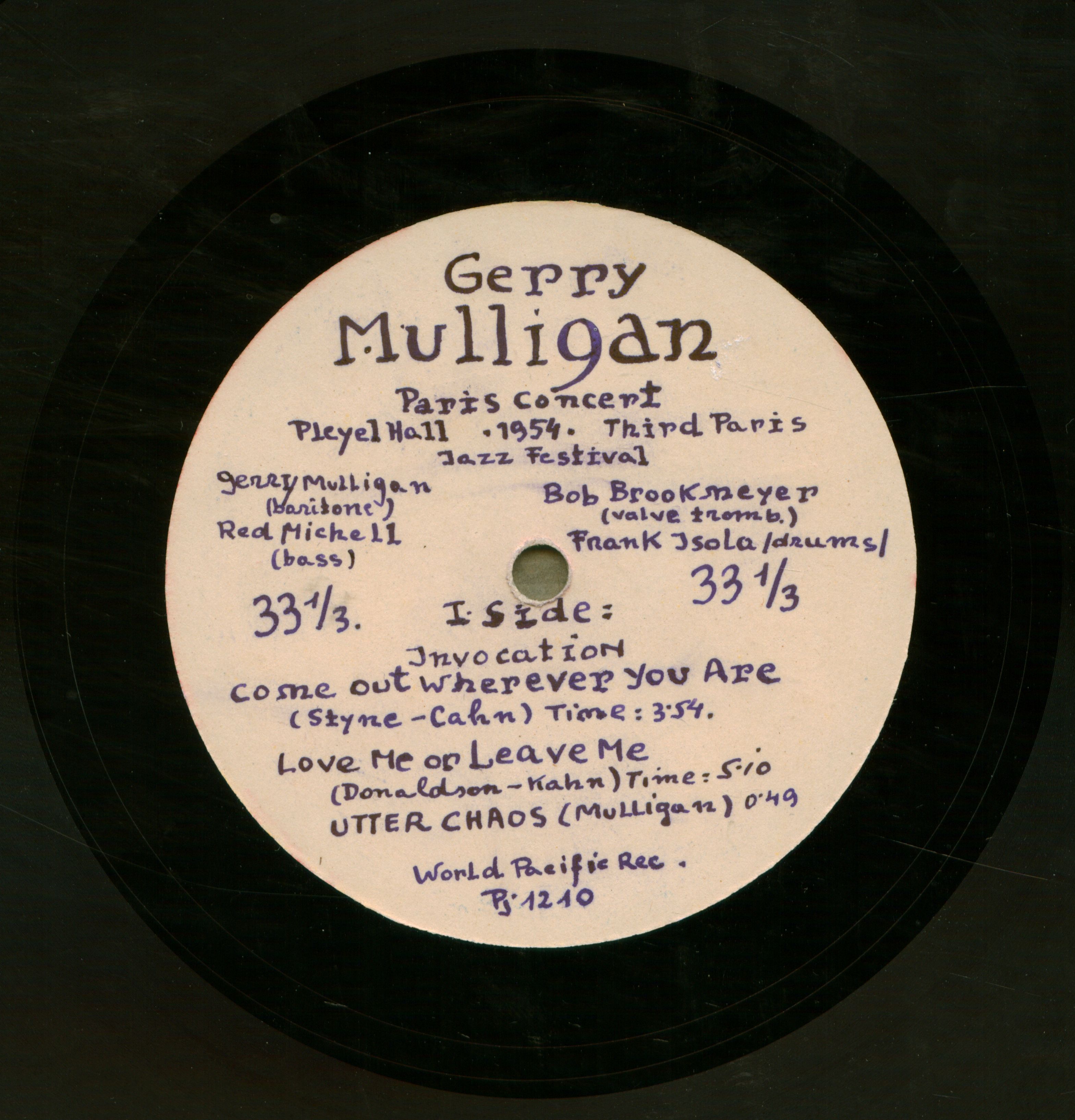 Gerry Mulligan Paris Concert Pleyel Hall 1954 : Third Paris Jazz Festival